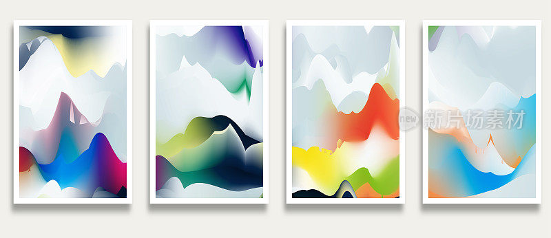 Vector Gradient Fluidity Mountain Watercolors Ink Wash Painting Scene Pattern Banner Card Design Element,Illustration Abstract Backgrounds Collection